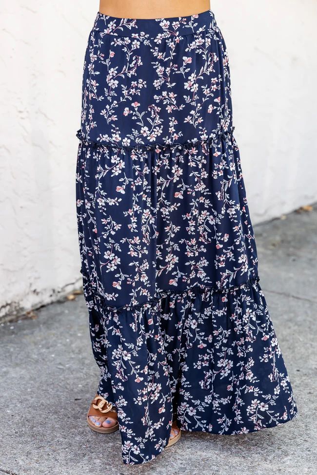 Summertime Blooms Navy Floral Maxi Skirt | Pink Lily