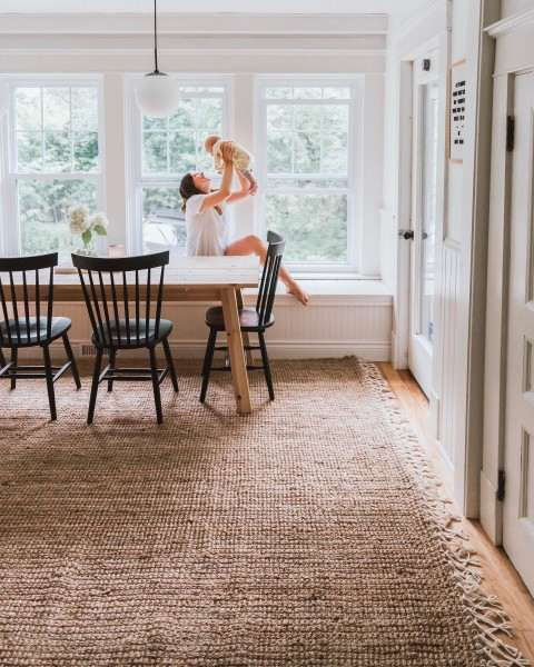Natural Hand Woven Jute with Wool Fringe 3' x 5' Area Rug | Rugs USA