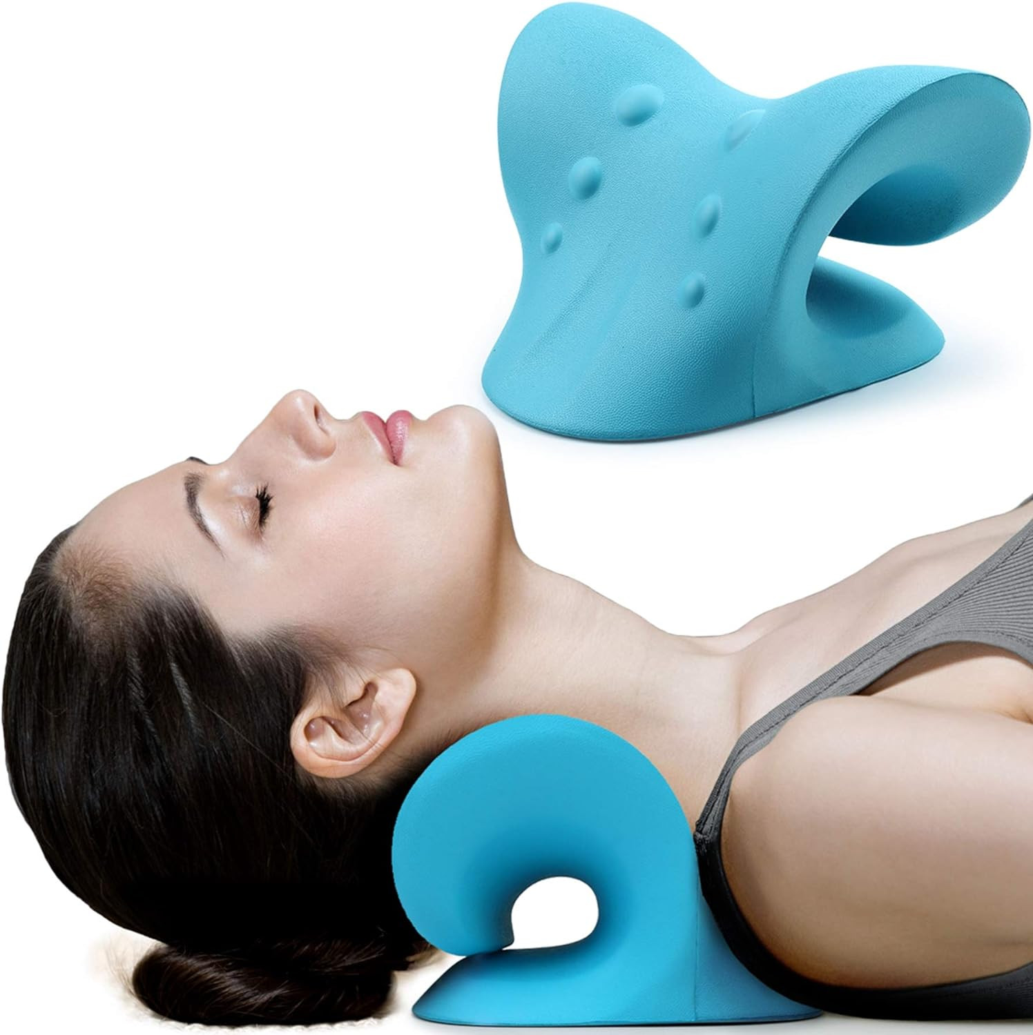 RESTCLOUD Neck and Shoulder Relaxer, Cervical Traction Device for TMJ Pain Relief and Cervical Spine Alignment, Chiropractic Pillow Neck Stretcher (Blue) | Amazon (US)