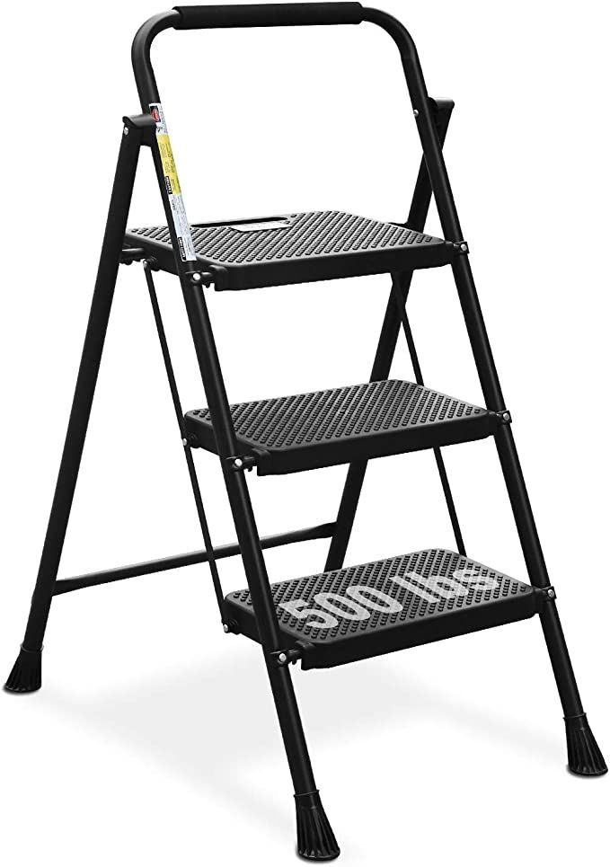 HBTower 3 Step Ladder, Folding Step Stool with Wide Anti-Slip Pedal, 500lbs Sturdy Steel Ladder, ... | Amazon (US)