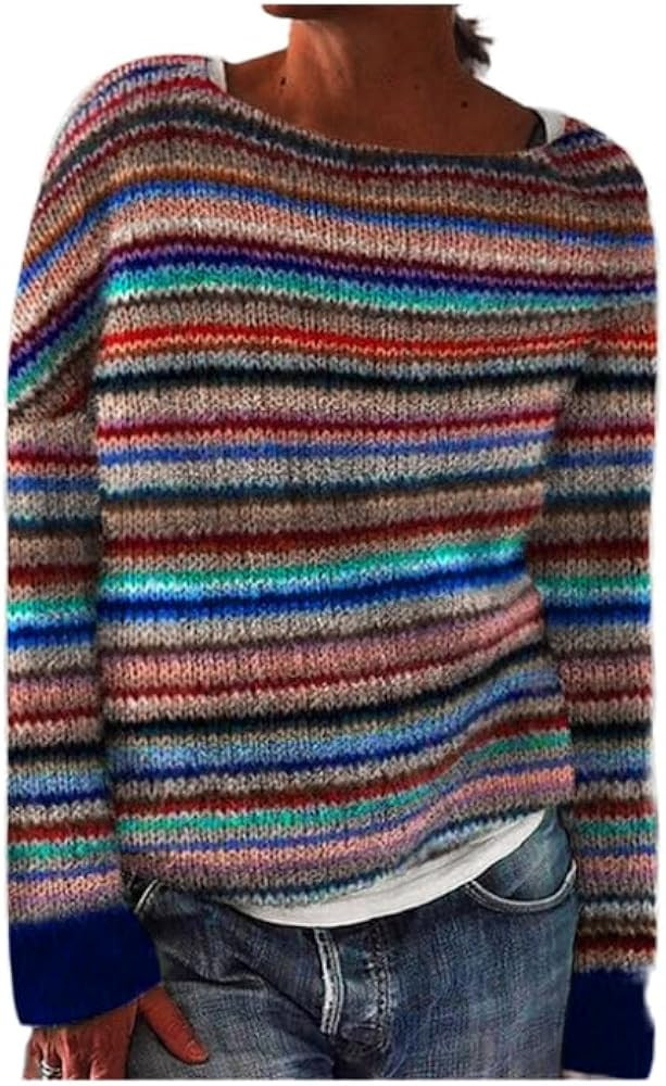 Womens Pullover Argyle Vintage Sweaters Winter Fall Casual Loose Long Sleeve Knitted Sweater Tops | Amazon (US)