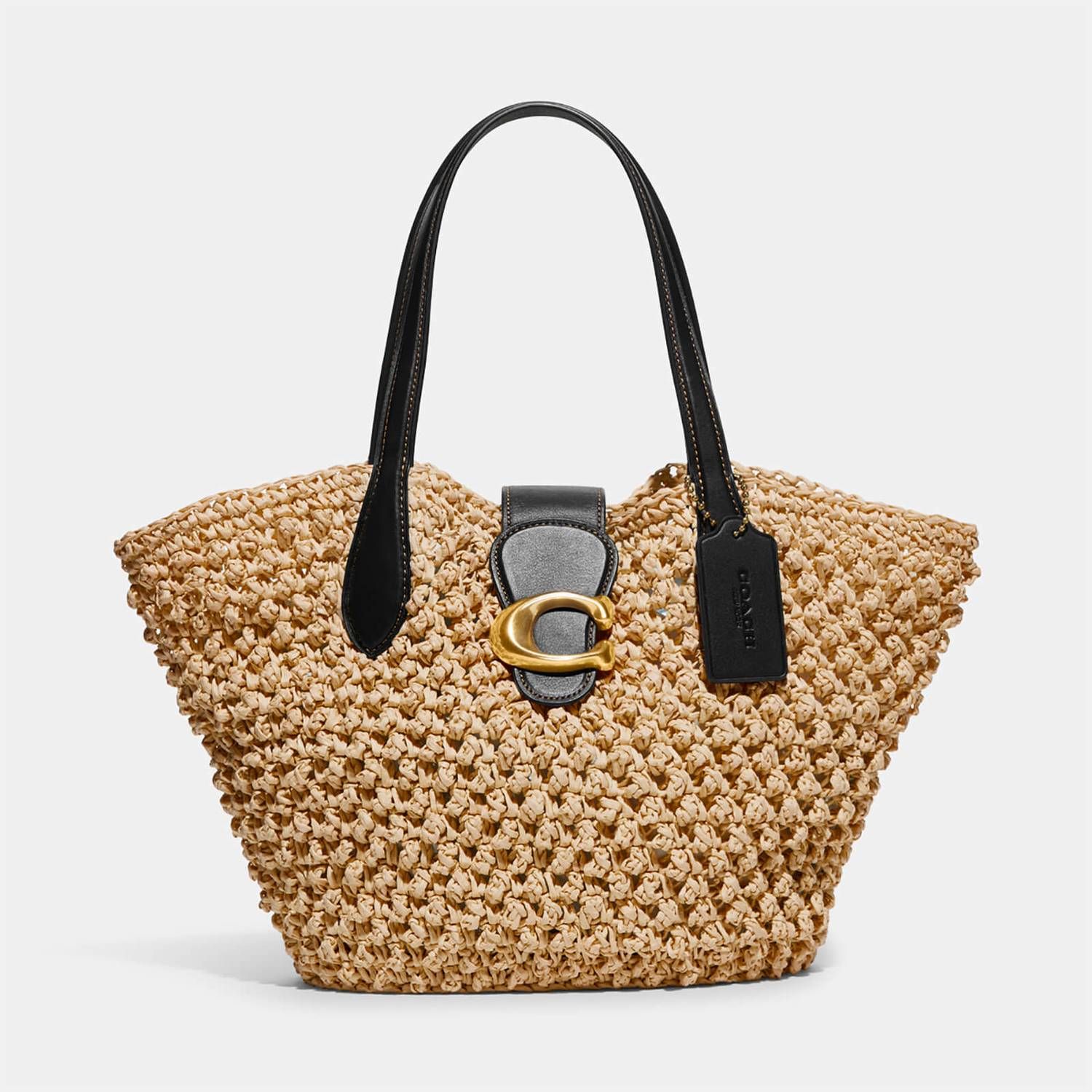Coach Women's Small Popcorn Texture Paper Straw Tote Bag - Natural/Black | Mybag.com (Global) 