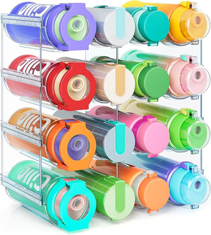 Water Bottle Organizer (Upgraded Widen), 4 Pack Stackable Plastic Water Bottle Cup Holder, Wine/D... | Amazon (US)