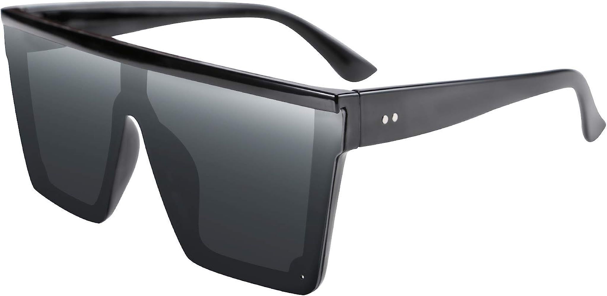 Women Men Flat Top Shield Sunglasses Oversized Square Rimless Glasses UV400 B2470 | Amazon (US)