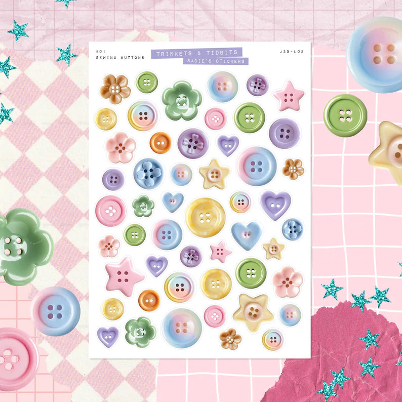 Sewing Buttons • Junk Journal Sticker Sheet • Trinkets & Tidbits • Scrapbook Stickers • V... | Etsy (US)