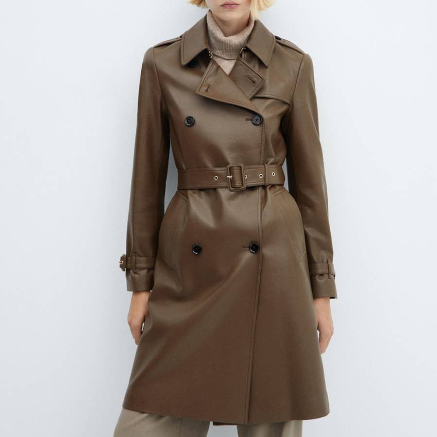 Brown Leather-Effect Trench Coat | BrandAlley