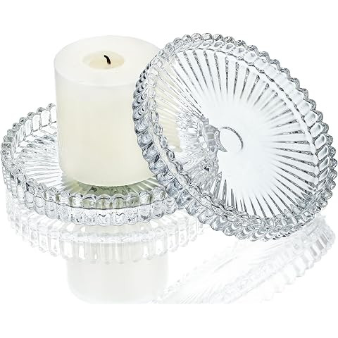 Vixdonos 3.8 Inch Glass Pillar Candle Holder Set Pack 2 Gear Round Plate Serrated Candle Stand fo... | Amazon (US)