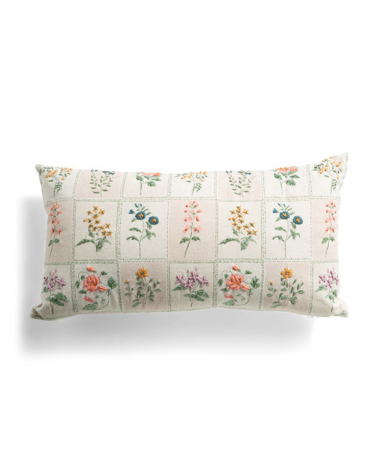 14x26 Embroidered Botanical Flower Stitched Quilt Pillow | TJ Maxx