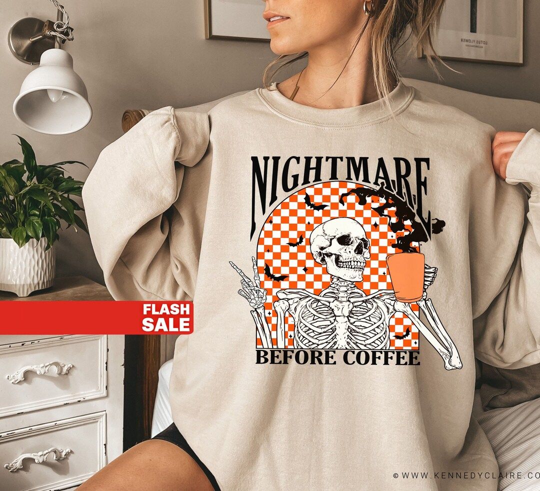 Funny Halloween Sweatshirt Skeleton Halloween Shirt Coffee - Etsy | Etsy (US)
