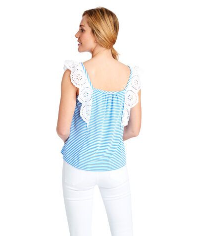 Stripe Mixed Media Flutter Sleeve Top | Vineyard Vines