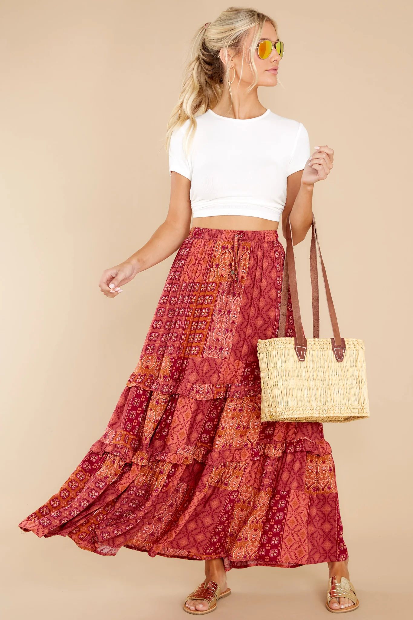 Alluring Adventures Berry Print Maxi Skirt | Red Dress 