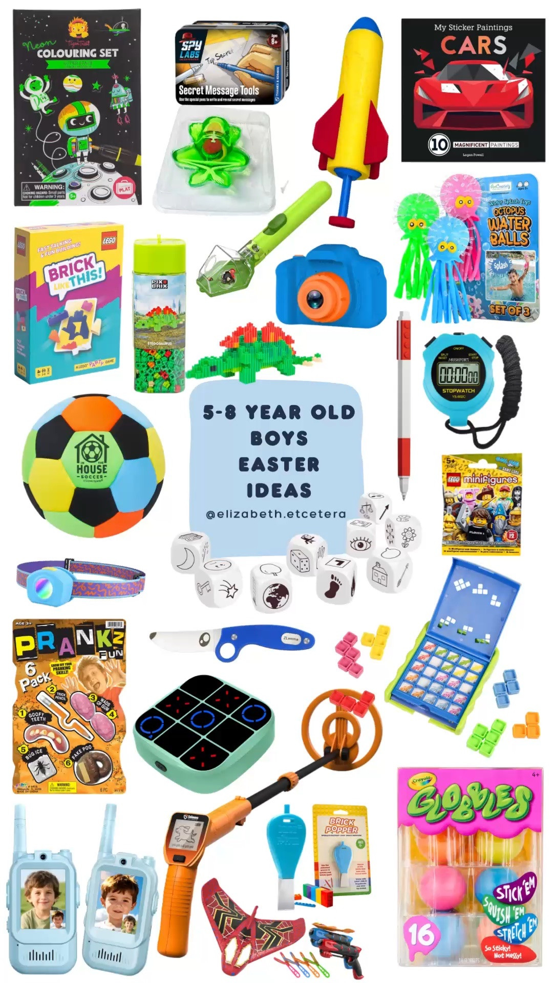 If you’re filling Easter baskets for boys around 5–8, here are some really fun finds that aren’t just candy.

Lots of screen-free ideas, little gadgets, and things they’ll actually keep playing with after Easter. Some great small basket fillers and a few bigger surprises too.

boys easter basket ideas, easter basket ideas for boys, easter basket fillers for boys, easter gifts for boys, easter basket toys for boys, gifts for boys age 5 6 7 8, toys for boys age 5 6 7 8, screen free toys for boys, small toys for easter baskets, non candy easter basket fillers, boy easter basket stuffers, fun gadgets for kids, outdoor toys for boys, sensory toys for boys, fidget toys for kids, stem toys for boys, creative toys for boys, toys for elementary boys, birthday gift ideas for boys, small toys kids love, unique easter basket ideas for boys, inexpensive toys for kids, travel toys for kids, activity toys for boys, stocking stuffer toys for boys, lego minifigures surprise pack, kids walkie talkies toy, kids stopwatch toy, kids metal detector toy, kids spy gadgets toy, toy camera for kids, toy pocket knife kids, kids rocket launcher toy, water balls kids toy, popper toy for kids, suction toys kids, building block toys kids, prank toys kids, kids flying airplane toy

#LTKmomlife #LTKBaby #LTKKids