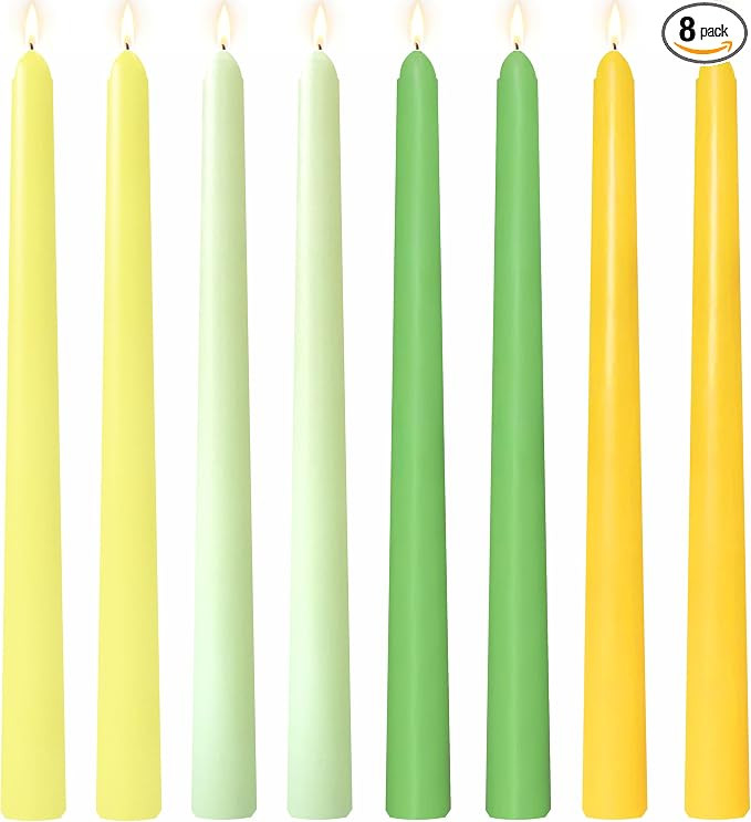 8 Pack 10 Inch Green & Yellow Smooth Taper Candle Set, 7/8 Inch Unscented Driples Candlesticks fo... | Amazon (US)