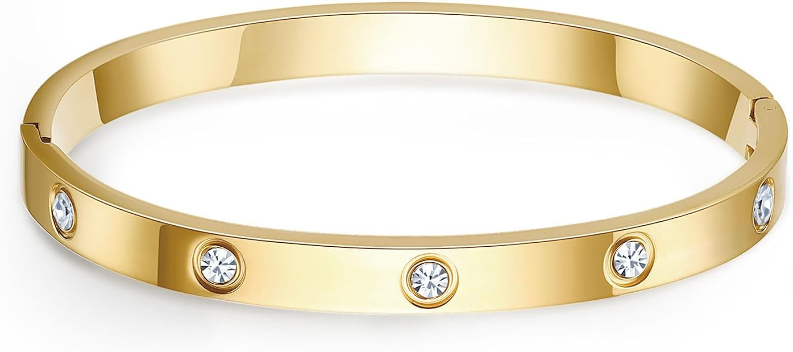 Love Bangle Bracelets for Women Trendy Stainless Steel Cubic Zirconia Hinged Friendship Jewelry, ... | Amazon (US)