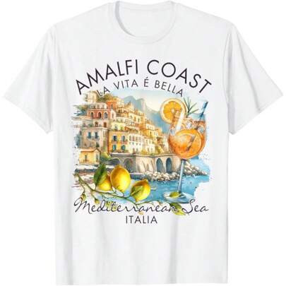 Amalfi Coast Italy Travel Trip Vacation Mediterranean Sea T-Shirt | SHEIN