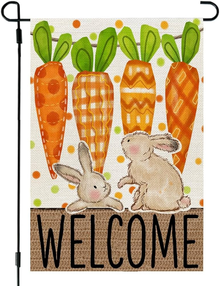 CROWNED BEAUTY Easter Garden Flag Carrots Bunny 12x18 Inch Double Sided for Outside Small Burlap ... | Amazon (US)