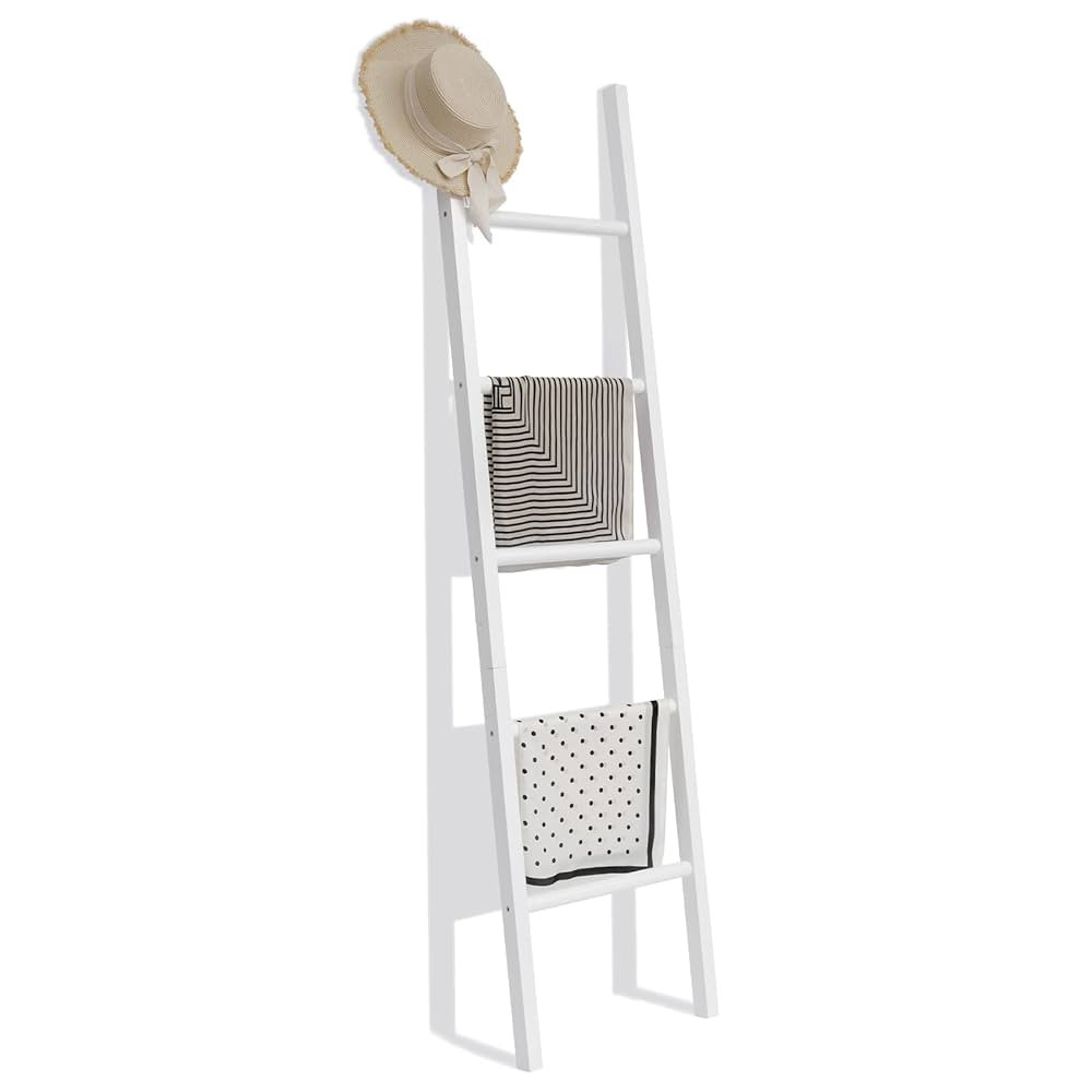 FUIN 6ft Wooden White Blanket Ladder Living Room Decorative Wall Leaning Farmhouse Quilt Display ... | Amazon (US)