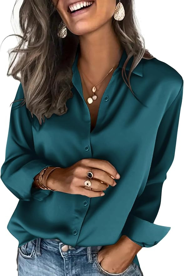 Zeagoo Satin Blouses for Women Silk Button Down Shirts Long Sleeve Business Casual Tops | Amazon (US)