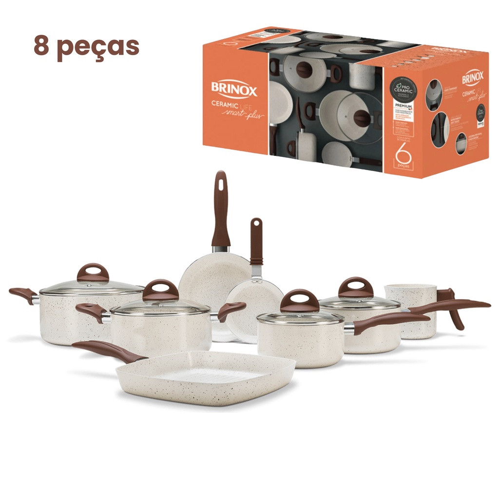 Jogo de Panelas 8 peças Ceramic Life Vanilla Brinox | Shopee (BR)