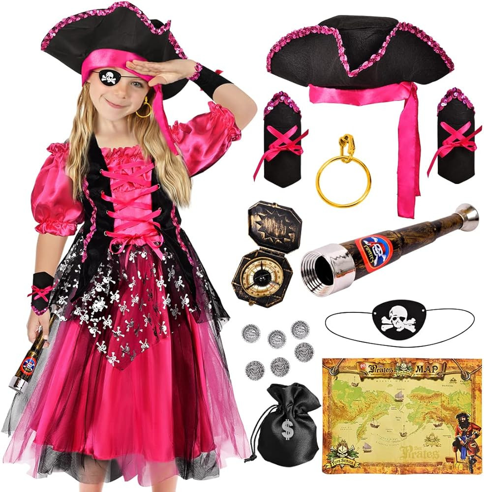 G.C Pirate Costume Kids Girls Dress Up Pretend Play Pirate Dress with Accessories Deluxe Hallowee... | Amazon (US)