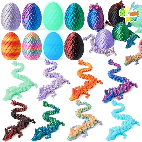 JOYIN 8 Pcs 3D Printed Dragon Eggs with Colorful Dragon, Articulated Magic Toys, Easter Basket Stuffers for Kids Party Favors, Goodie Bag Fillers, Easter Egg Hunt, Classroom Prize Supplies Gifts | Amazon (US)