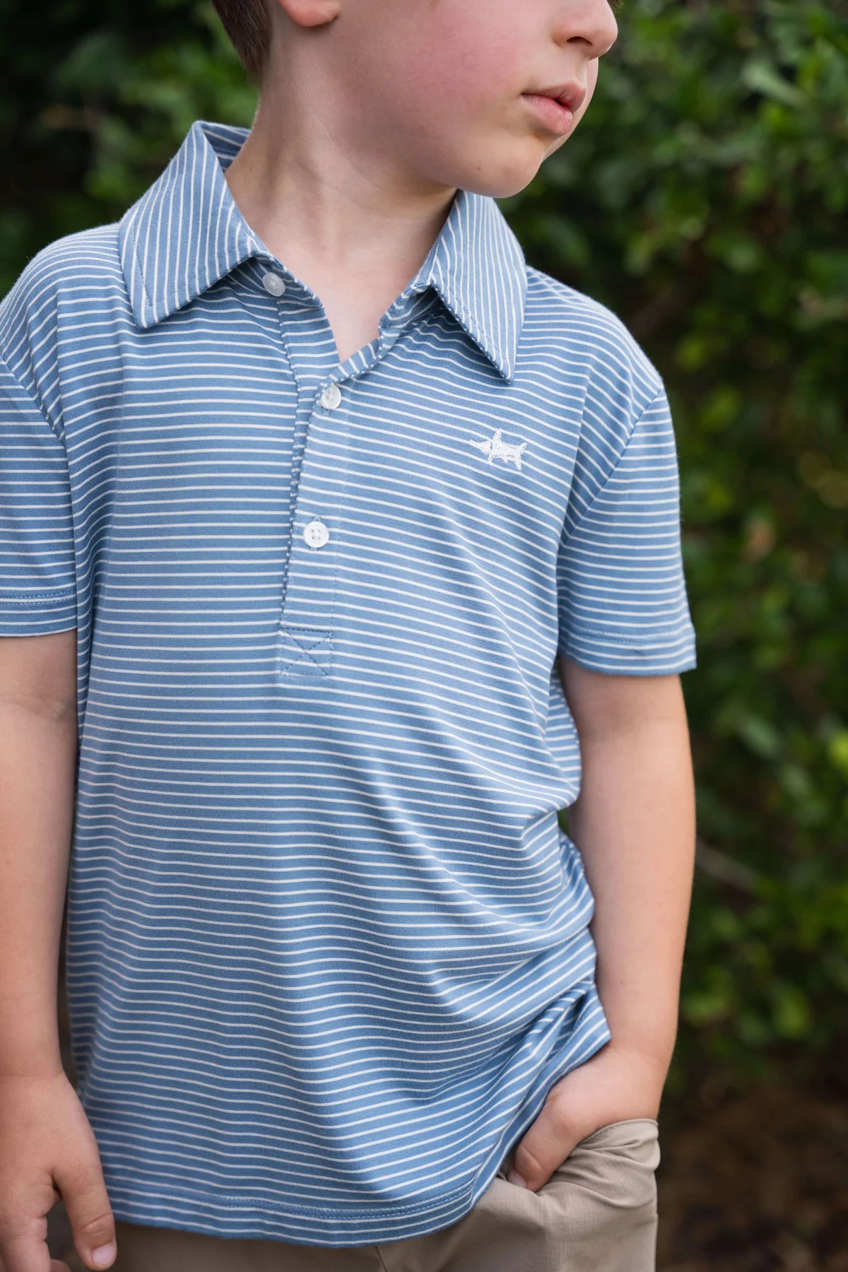 Banks Boys Performance SS Polo Blue/White Stripe | Saltwater Boys Company