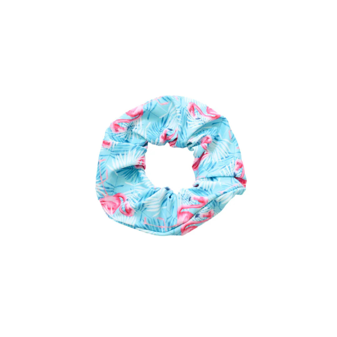 Aqua Flamingo Scrunchie | Blueberry Bay Swimwear