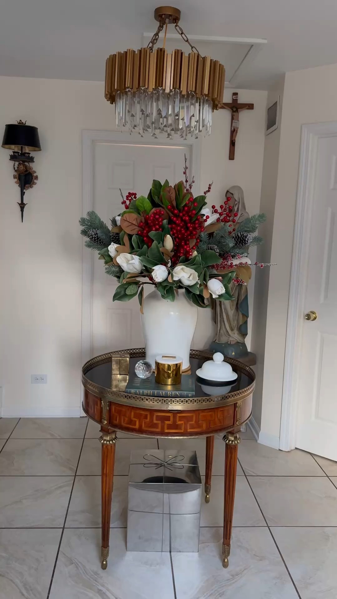 I love how this Christmas floral arrangement turned out! Are you ready for Christmas? We are wrapping up the last Christmas presents and prepping up for
Christmas Eve. 

#christmasfloralarrangament #christmasdecor #timelessinteriors #classicchristmas #ginjerjar 

#LTKSeasonal #LTKHome #LTKHoliday