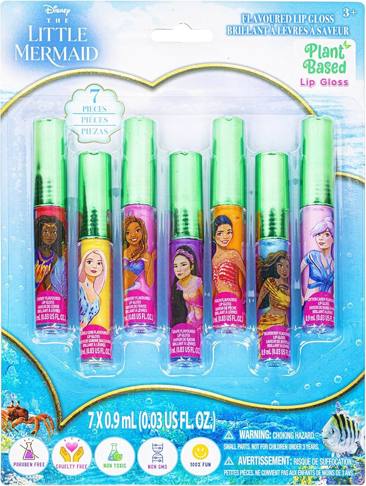 Disney The Little Mermaid 7 Piece Vegan Plant Based Party Favor Lip Gloss Makeup Set for Girls Ki... | Amazon (US)