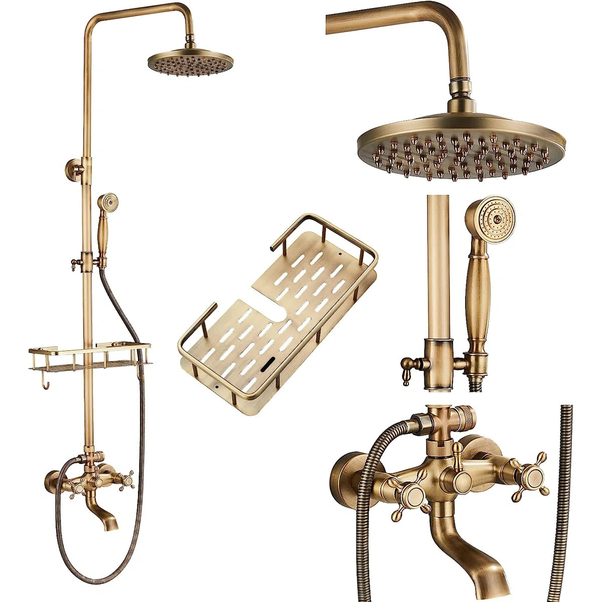 Antique Brass Shower Faucet Bathroom Shower Faucet Set 8" Rain Shower Head Handle Shower Waterfal... | Wayfair North America