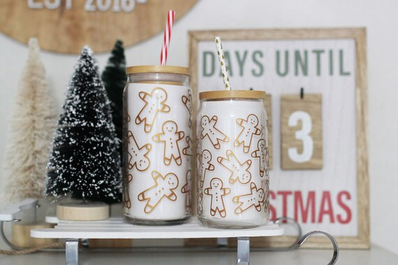 Christmas Coffee Glass, Gingerbread Iced Coffee Glass, Can Glass, Beer Can Glass, Christmas Tumbl... | Etsy (US)