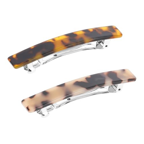 Qianyu 2 Pcs Tortoise Shell Hair Barrettes Classic Large Hair Clips Wide Curved Celluloid Ponytail Holder Slides Clamp Hair Accessories for Women Girls Valentine's Day Birthday Christmas Halloween | Amazon (US)