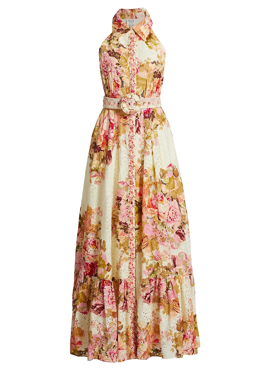 Women's Sama Floral Cotton Belted Maxi Shirtdress - Ivory Mix - Size Medium | Saks Fifth Avenue