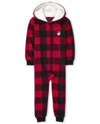 Unisex Kids Matching Family Christmas Long Sleeve Bear Buffalo Plaid Fleece Hooded One Piece Paja... | The Children's Place
