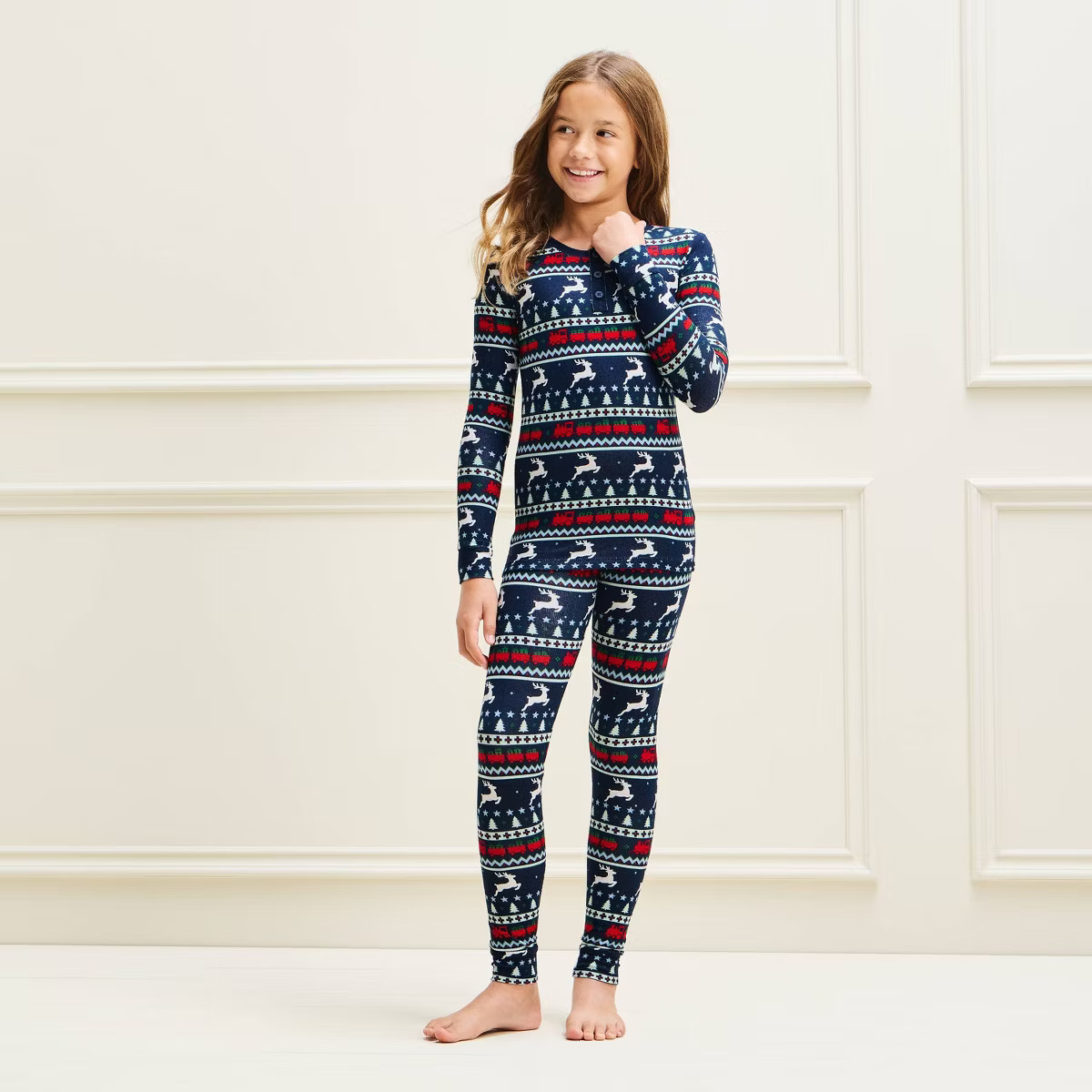 Kids' Holiday Reindeer Fair Isle Cozy Knit Matching Family Pajama Set - Wondershop\u2122 Navy Blu... | Target