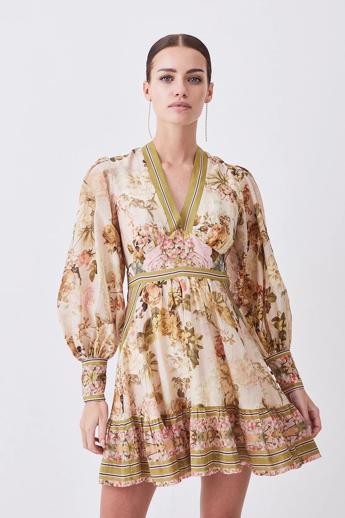 Petite Lydia Millen Silk Cotton Vintage Floral Mini Dress | Karen Millen US