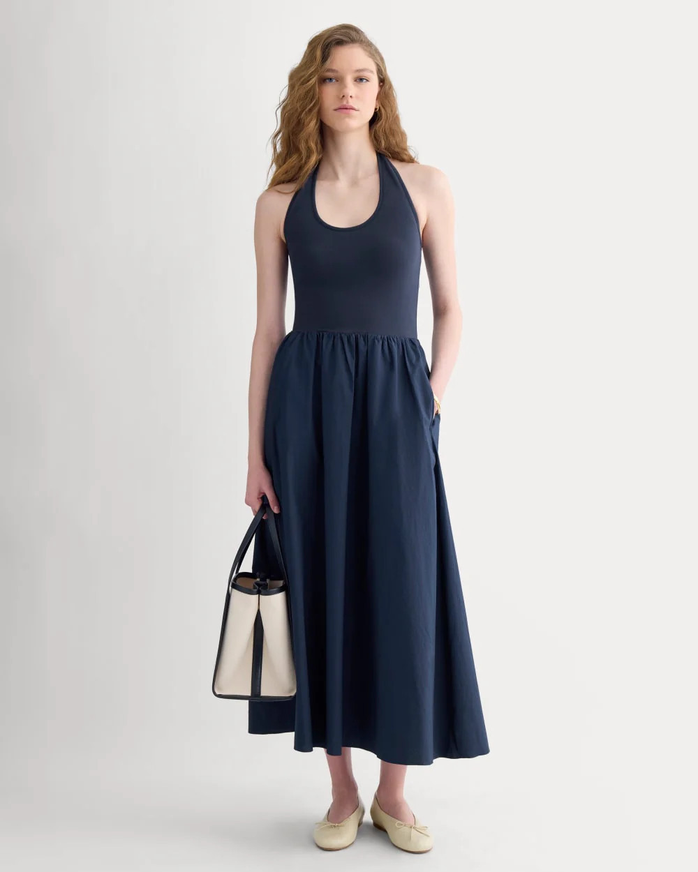 Everlane Halter Dress, Ultrasoft Cotton, Navy, Size Medium | Everlane