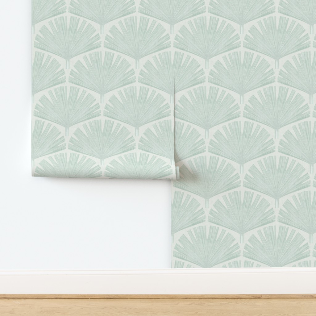 Coastal Fan Palm (Large Scale) - Soft Pastel Green Wallpaper | Spoonflower | Spoonflower