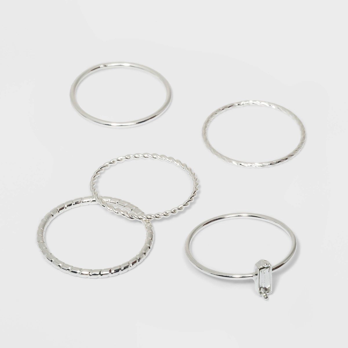 Clear Stone and Four Thin Ring Set 5pc - A New Day™ Silver 7 | Target