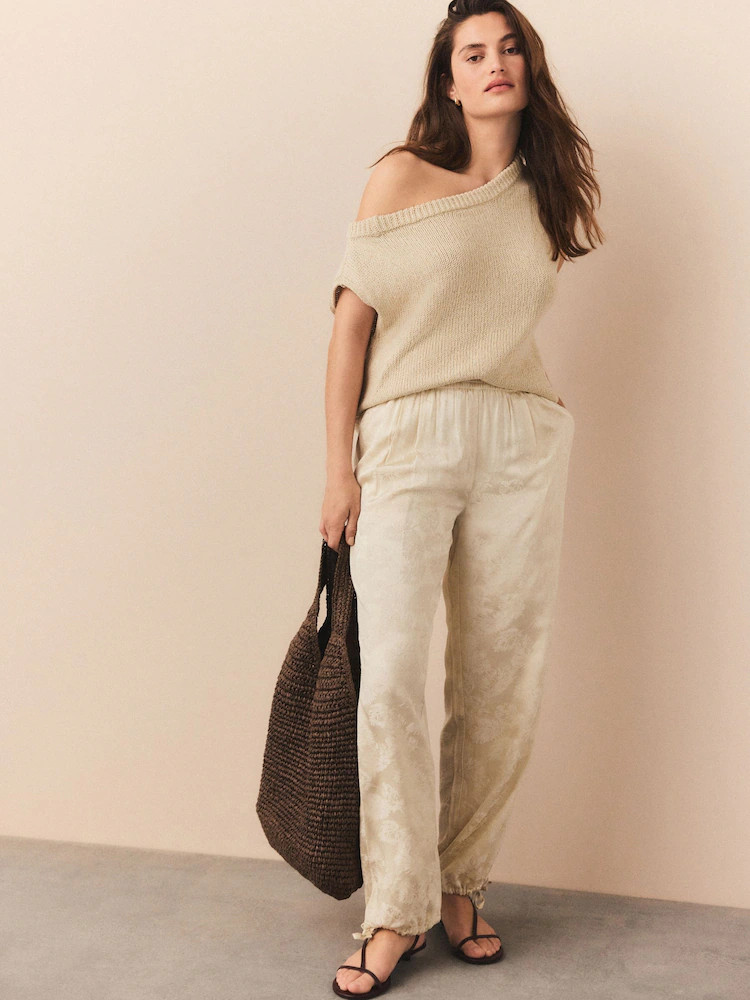 Ecru/cr\u00e8me - Satijnen jacquard harem broeken | Next EU