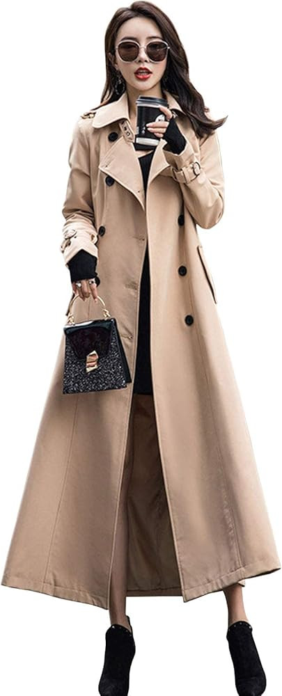 ebossy Women's Double Breasted Duster Trench Coat Slim Full Length Maxi Long Overcoat | Amazon (US)
