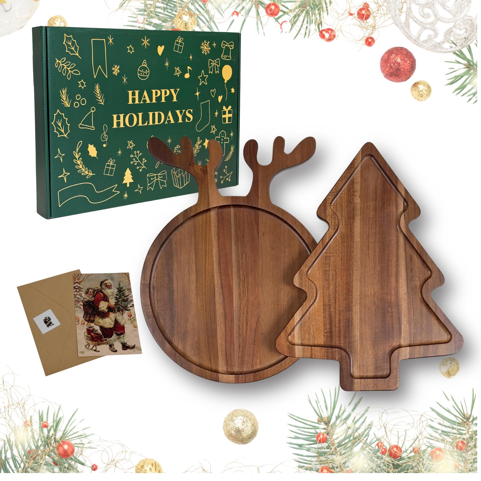 Wooden Christmas Charcuterie Board Set, 2 pcs 12x15,6 inches Large Holiday Serving Boards in Tree... | Amazon (US)