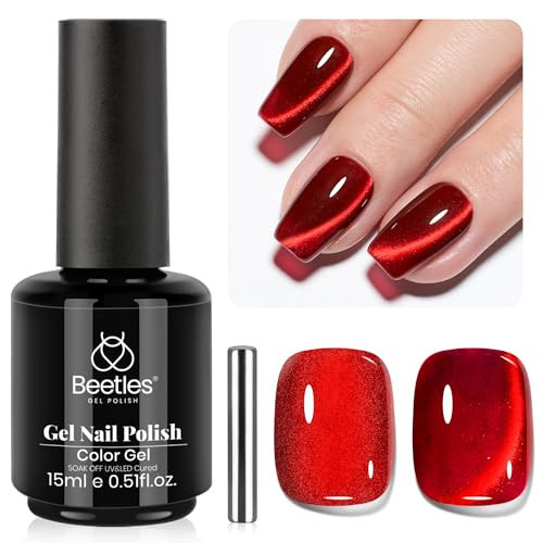 beetles Gel Polish Ruby Red Cat Eye Gel Nail Polish - 15ML Valentine's Day Red Cat Eye Glitter Gel Polish Magnetic Shimmer Effect Soak Off UV French Nail Art Design Salon DIY Manicure Gifts for Women | Amazon (US)