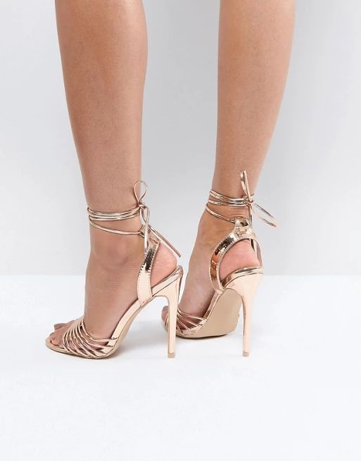 True Decadence Rose Gold Ankle Tie Heeled Sandal | ASOS US