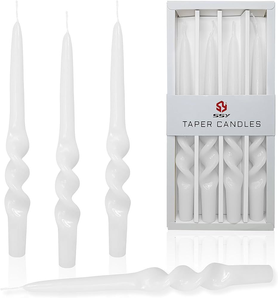 4 PCS Spiral Taper Candles 9.5 inch - White Taper Candlesticks -Smokeless Twisted Candles Unscent... | Amazon (US)
