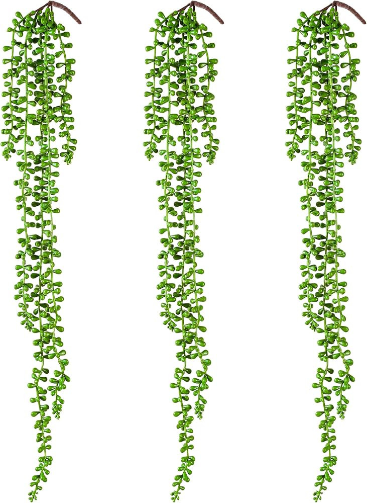 3PCS Artificial Succulents Hanging Plants,27.5 Inch Fake String of Pearls Greenery Plants 5 Branc... | Amazon (US)