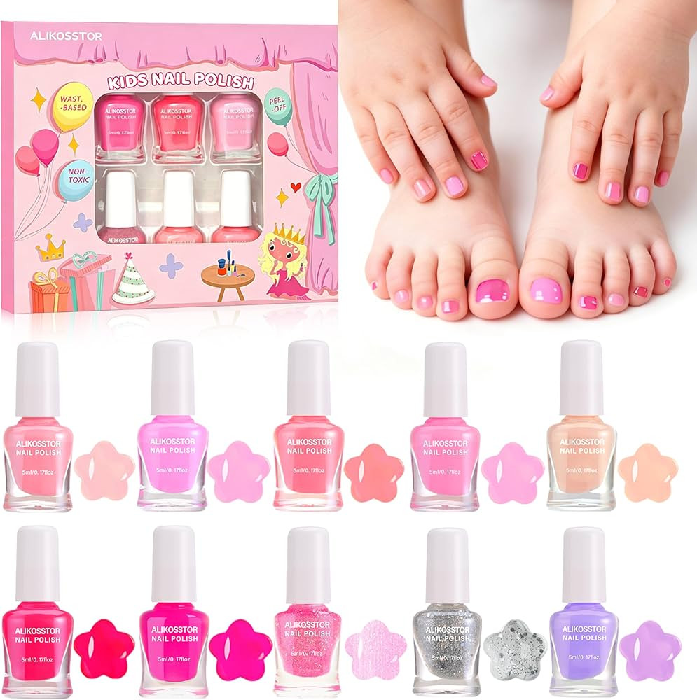 Kids Nail Polish Set, 10 Colors Non Toxic Water Based Peel Off Nail Polish, Quick Dry Toddler Nai... | Amazon (US)