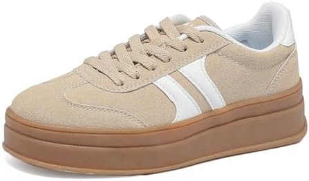 Women's Gum Sole Fashion Sneakers-Thick Platform Sole,Anti-Slip Rubber,Lace-Up Comfort Walking Sh... | Amazon (US)
