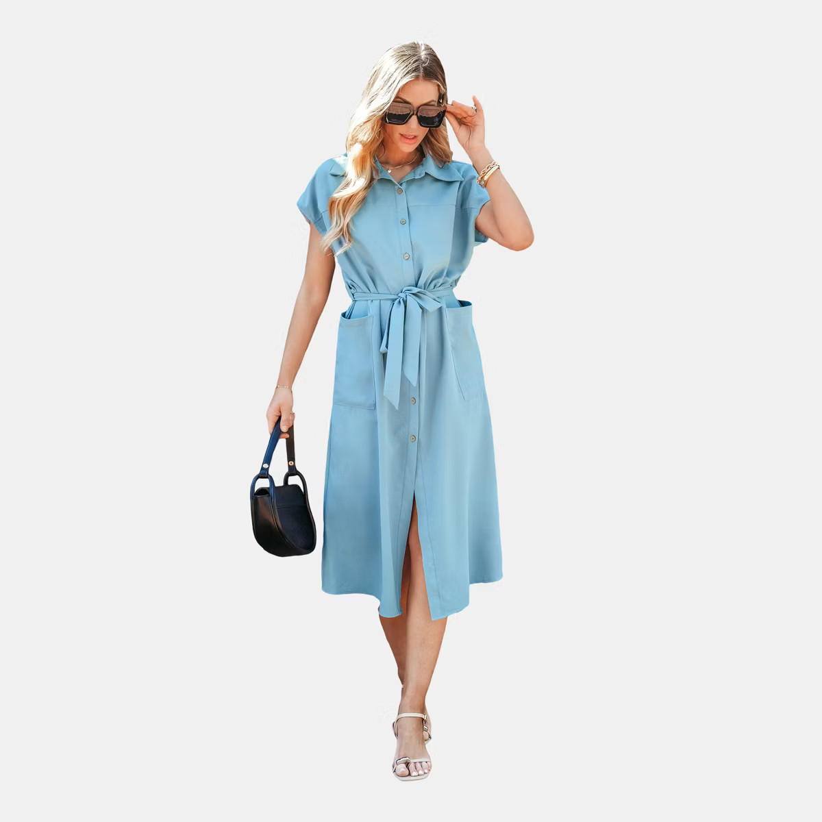Women's Elegant Button-Down Shirt Dress with Belted Waist - Cupshe | Target