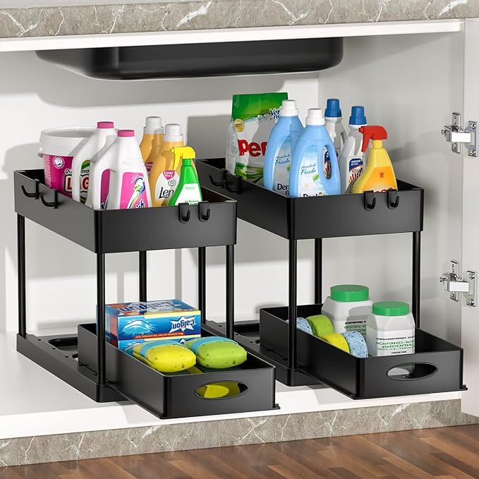2Pc Sliding Cabinet Organizer Drawer, Under Sink Organizers and Storage 2 Tier Multi-Purpose Bath... | Amazon (US)